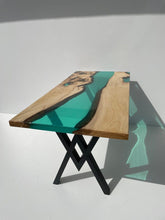 Load image into Gallery viewer, Transparent Tree Green Epoxy Resin Dining Table With Live Edge