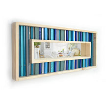 Load image into Gallery viewer, Turquoise and Teal Striped Reclaimed Wood Mirror Mosaic Wall Decor