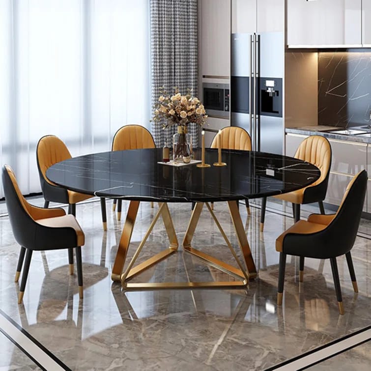 Modern Round Black Marble Dining Table