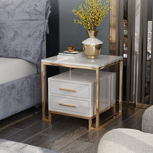 White Side Table with Two-Drawer End Table