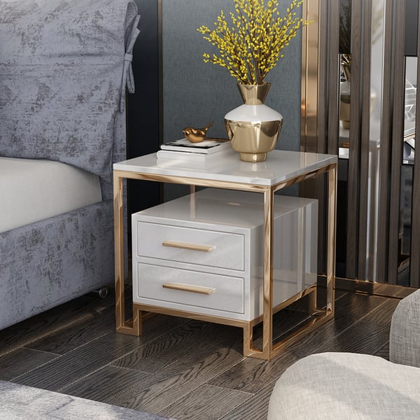 White Side Table with Two-Drawer End Table