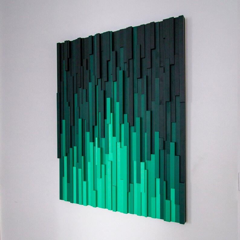 Gorgeous Gradient Of Green Plank Wood Mosaic Wall Decor