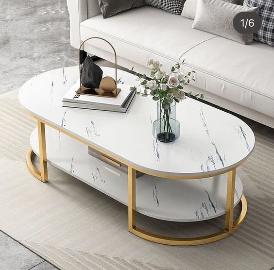 Unique White Round Edge Coffee Table With Storage