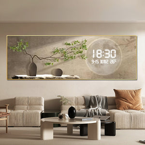 Modern Minimalist Porcelain Art with Integrated Digital Clock and Weather Display