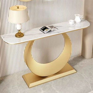 Modern White Rectangular Console Table With Gold Base