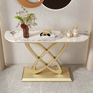 Modern White Rectangular Console Table With Gold Butterfly Base