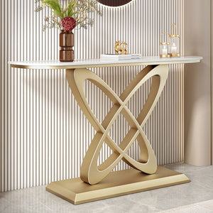 Modern White Rectangular Console Table With Gold Butterfly Base