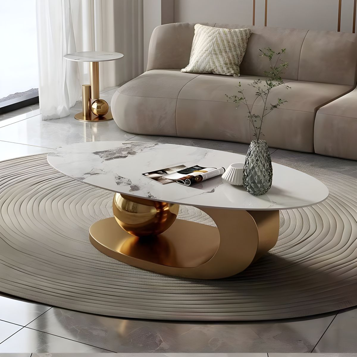 Oval Coffee Table With Gold Metal Base