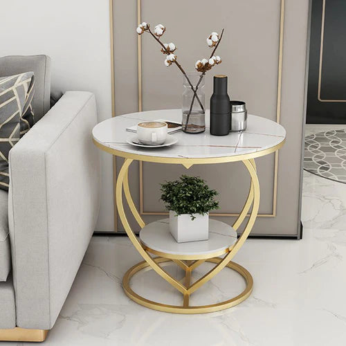 Modern White Side Table with Love Sign Golden Leg End Table