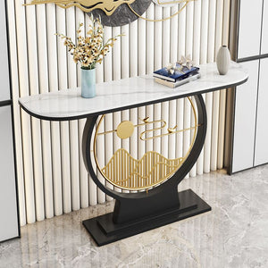 Modern Abstract Half Moon Console Table With Black Base