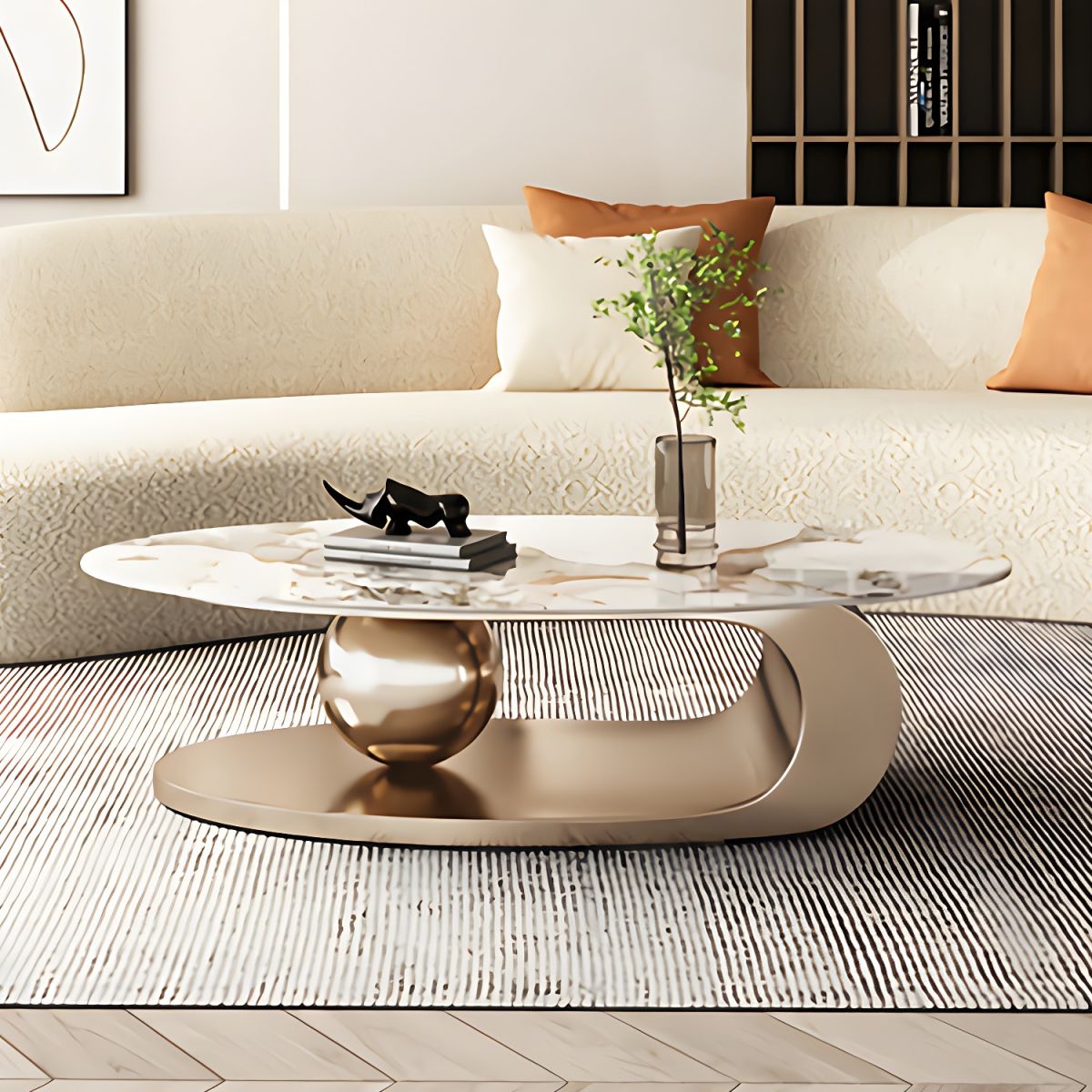 Oval Coffee Table With Gold Metal Base
