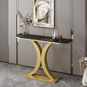 Modern Black Marble Console Table With Gold Base