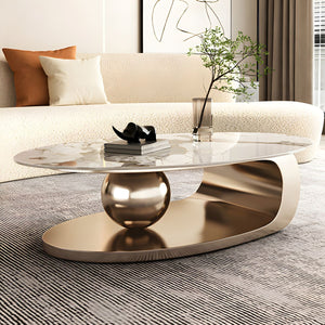 Oval Coffee Table With Gold Metal Base
