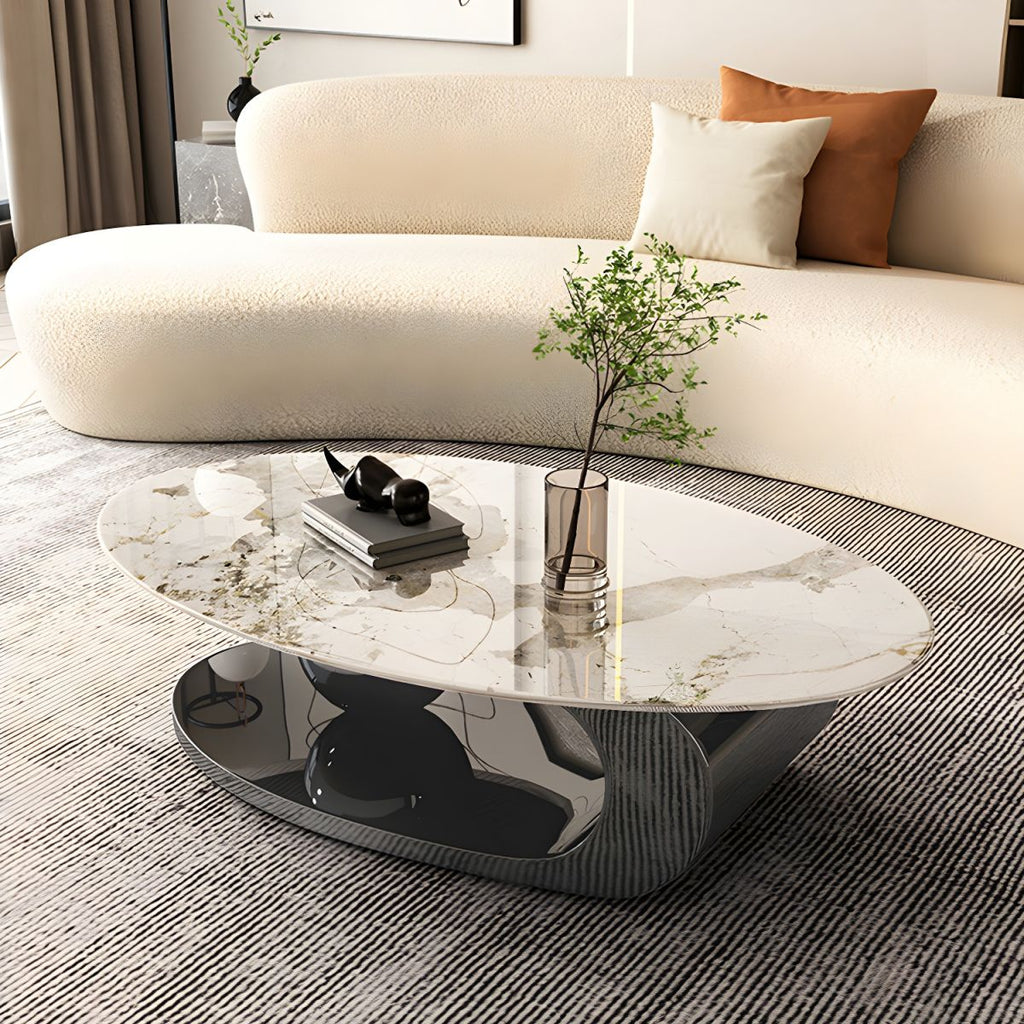 Oval Coffee Table With Black Metal Base