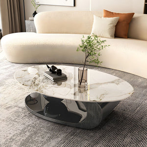 Oval Coffee Table With Black Metal Base