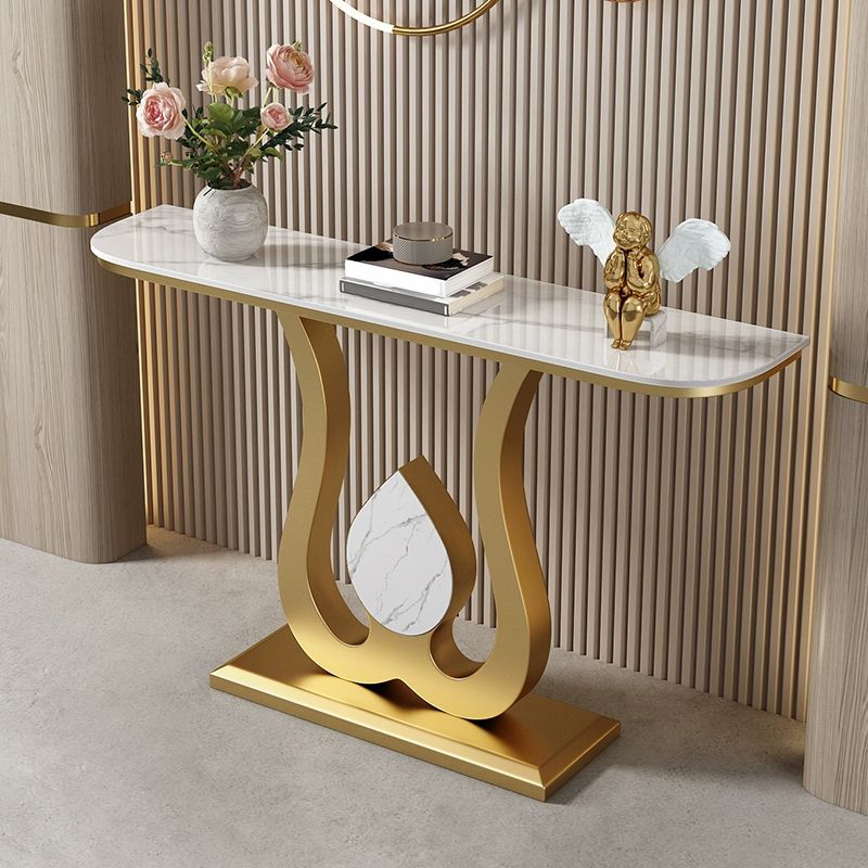 Modern Metal Base Rectangular Console Table With Gold Base
