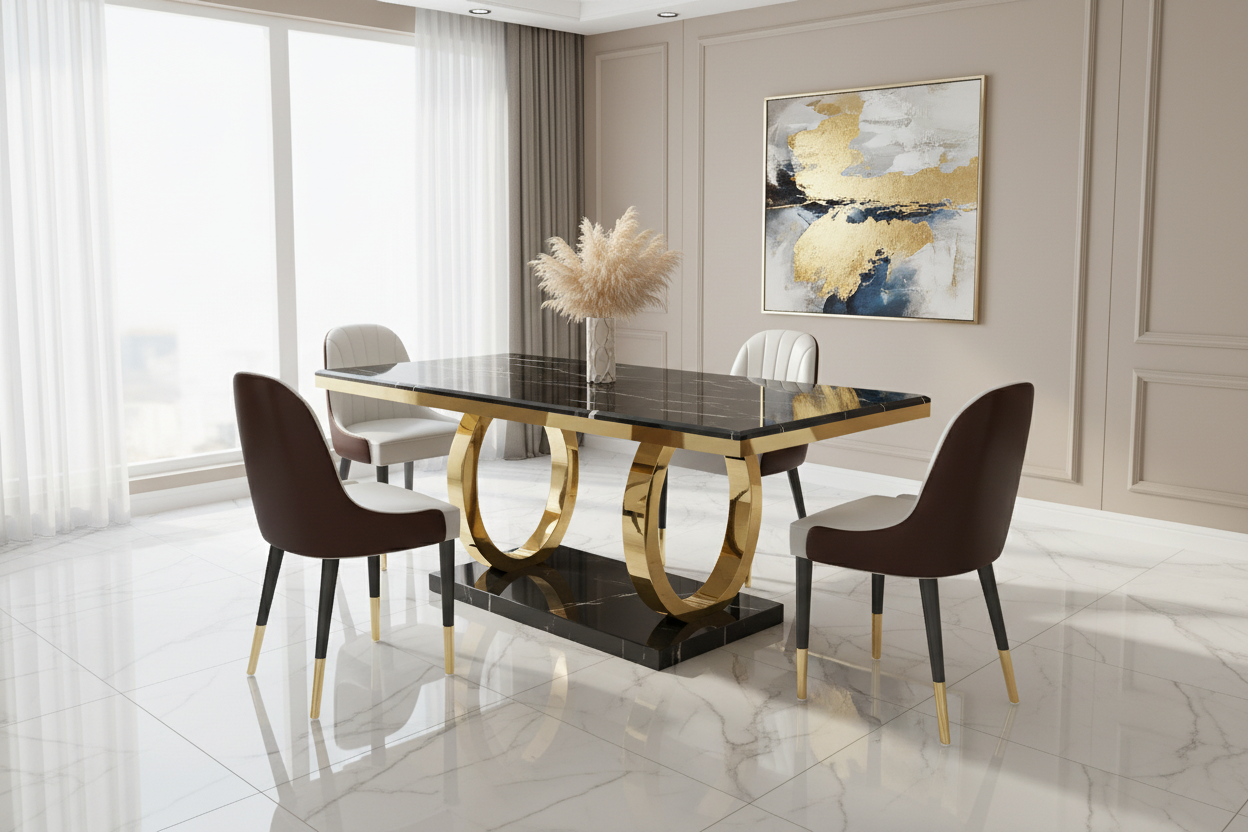 Luxury Modern Rectangle Black Marble Dining Table