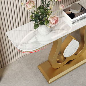 Modern Metal Base Rectangular Console Table With Gold Base