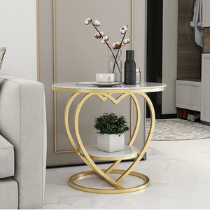 Modern White Side Table with Love Sign Golden Leg End Table