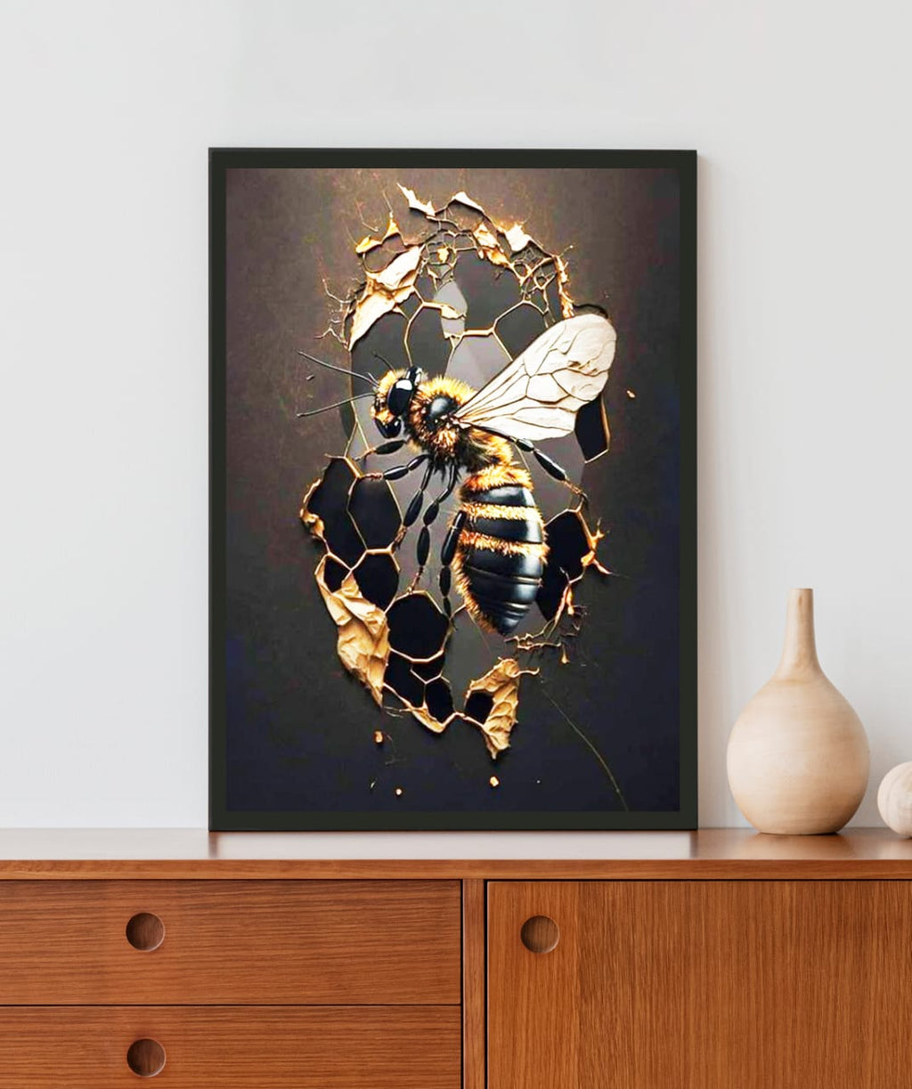 Golden Honey Bee Acrylic LED Light Wall Art