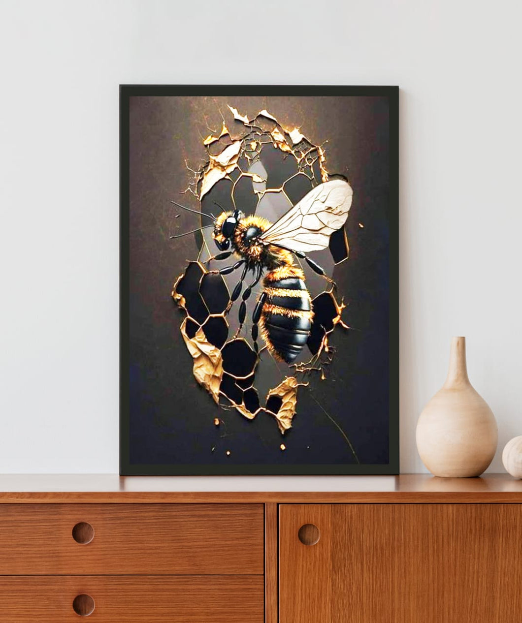 Golden Honey Bee Acrylic LED Light Wall Art