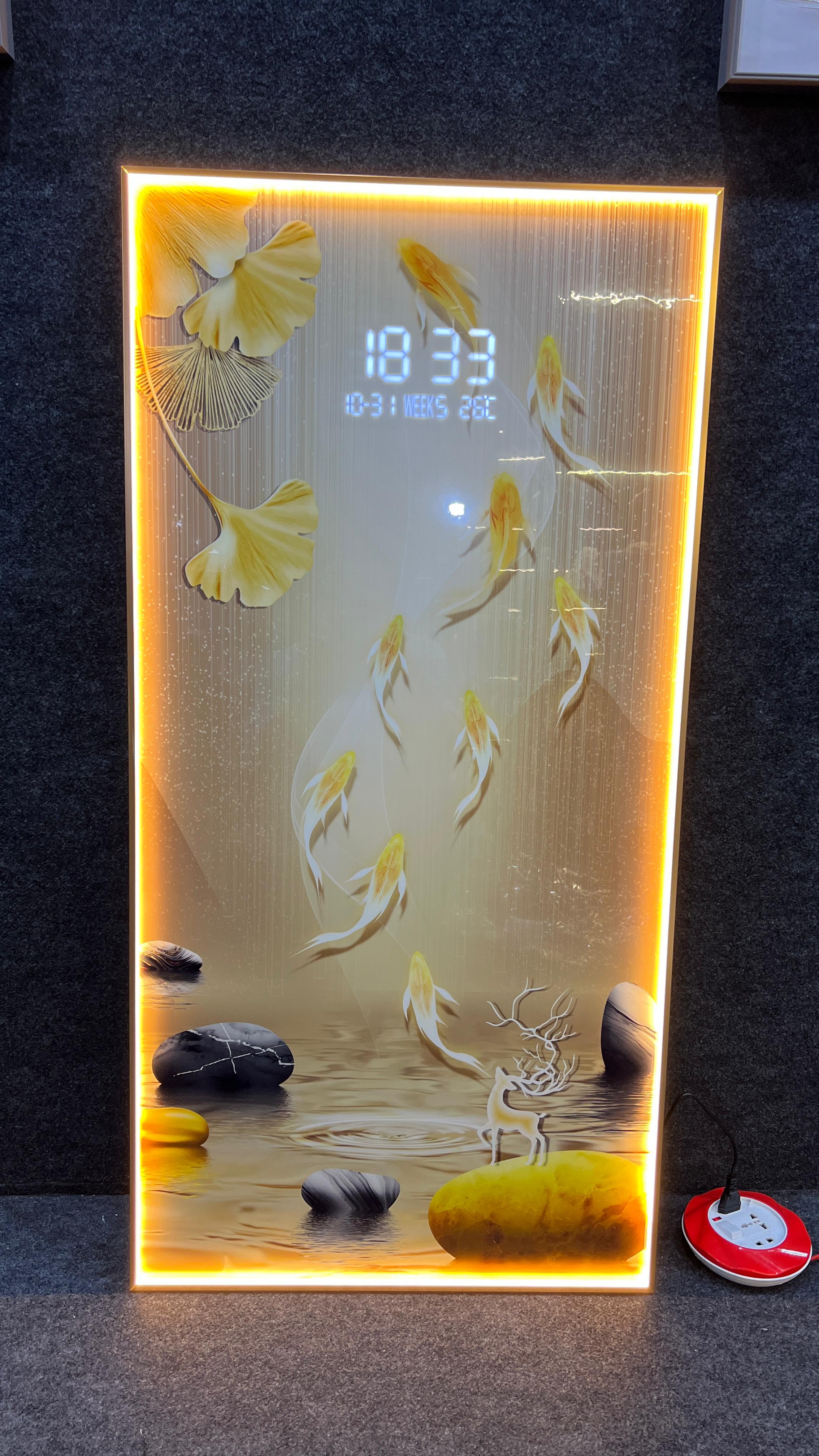 Lucky Fish Crystal Painting With Digital Clock And Led