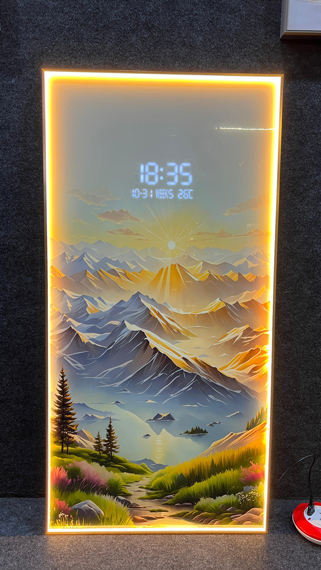 Mountain Range Crystal Painting With Digital Clock And Led