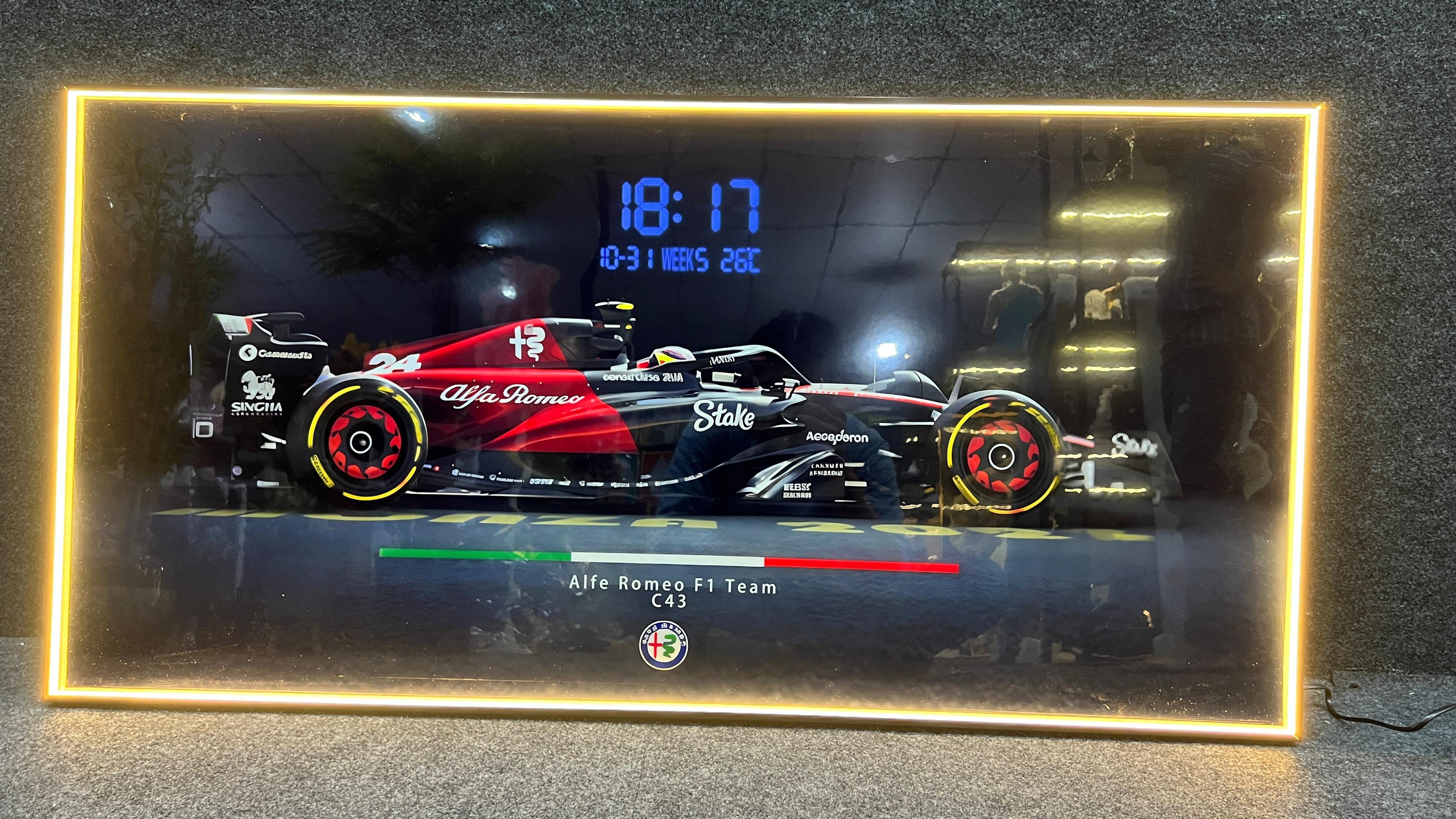 Red Ferrari Crystal Painting With Digital Clock And Led