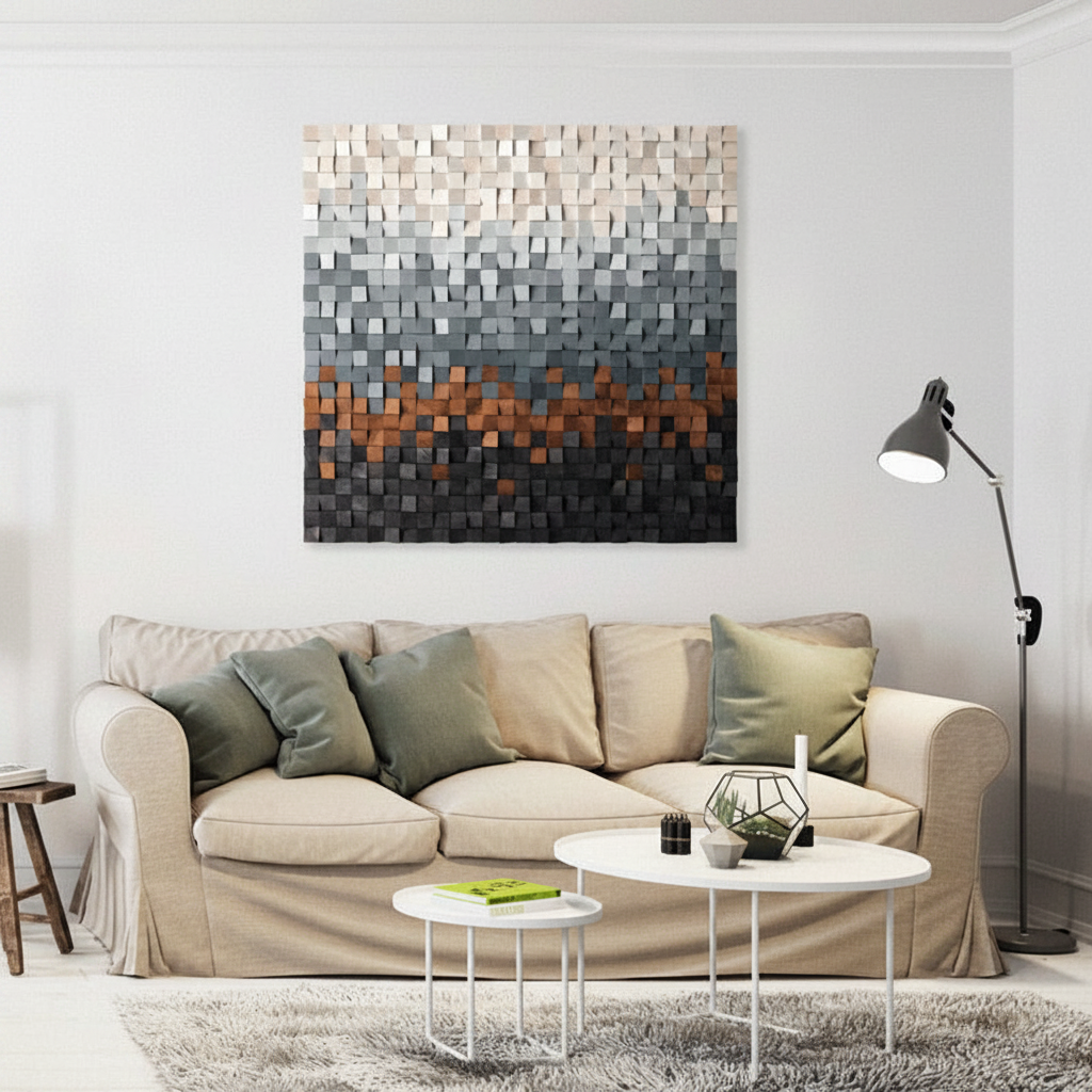 Off - White Wood Mosaic Wall Decor