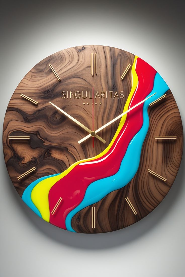 Colorful Wave Wooden Epoxy Resin Wall Clock
