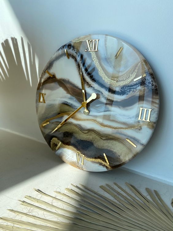 Modern Abstract Gold Layer Epoxy Resin Wall Clock