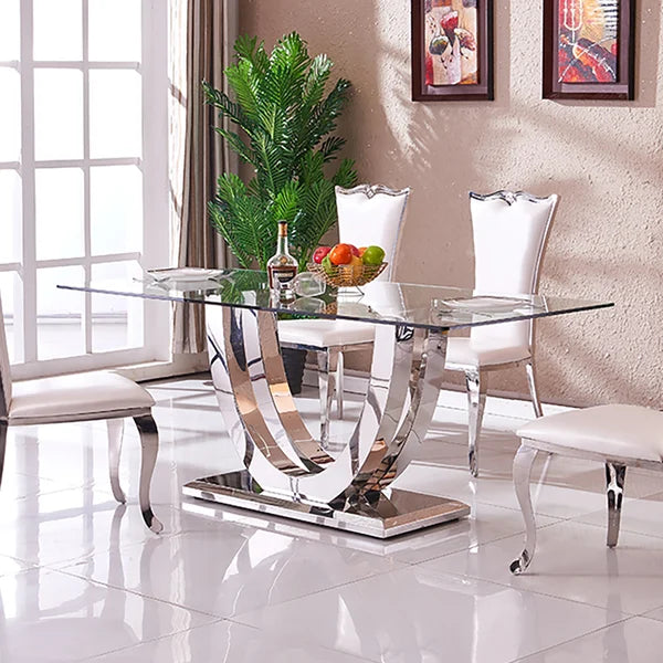 Contemporary Rectangle Tempered Glass Top Dining Table
