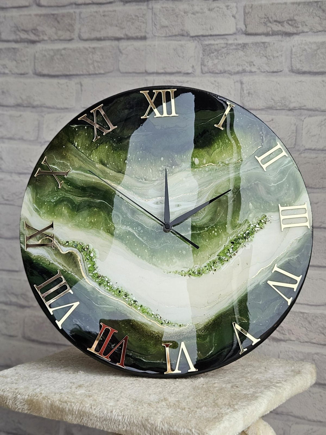 Mossy Green Epoxy Resin Wall Clock