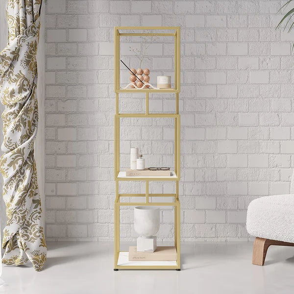 3Tier Modern Gold Cube Bookcase With Metal Tower Display Shelf In Gold Frame