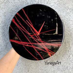 Modern Abstract Red And Black Epoxy Resin Wall Clock