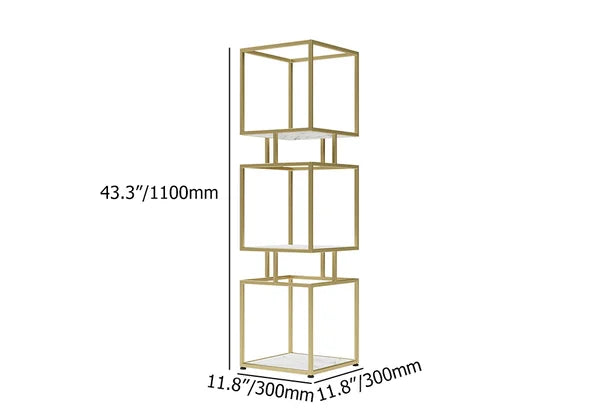 3Tier Modern Gold Cube Bookcase With Metal Tower Display Shelf In Gold Frame