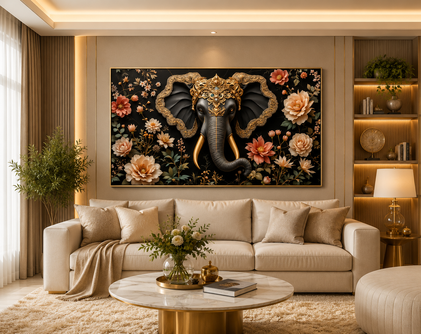 Auspicious Elephant Crystal Painting With LED