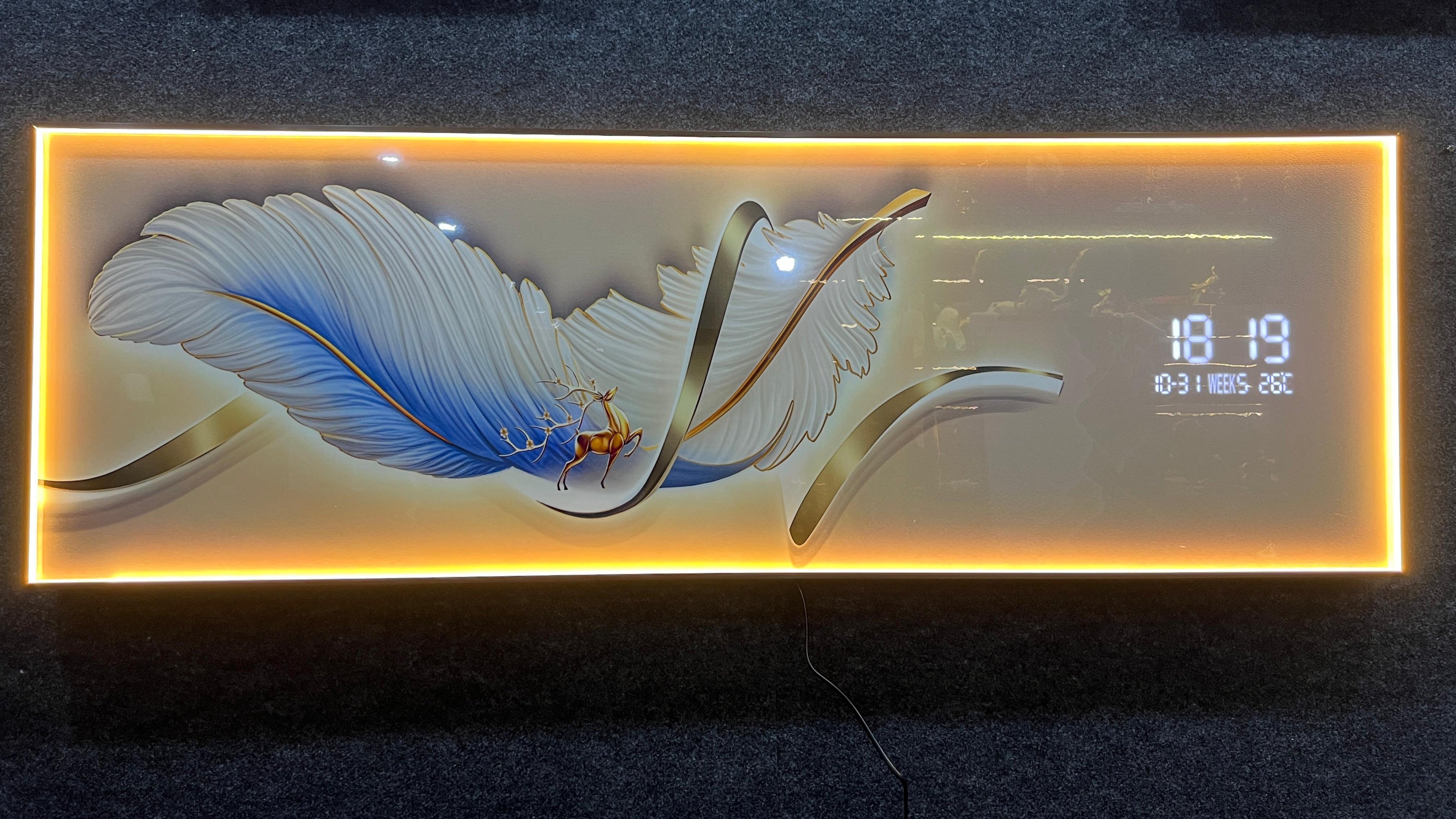 Feather Touch Crystal Painting With Digital Clock And Led