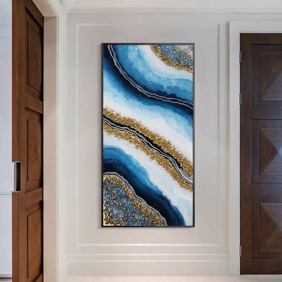 Blue And Bronze Abstract Resin Wall Art Painting