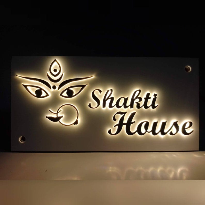 Durga Mata Personalized Name Plate With Led Light