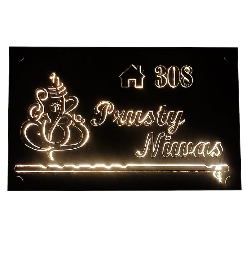 Lord Ganesha Personalized Name Plate With Led Light