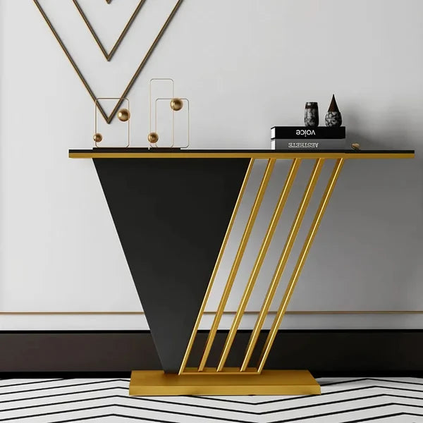 Modern Black Rectangular Console Table With Gold Base