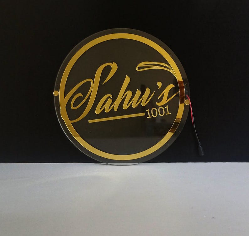 Golden Embossed Personalized Name Plate With Led Light