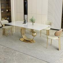 Load image into Gallery viewer, White Rectangular Dining Table Modern Faux Marble Tabletop With Pedestal Base
