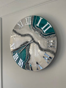 Modern Abstract Ocean Blue Epoxy Resin Wall Clock