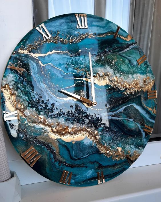 Modern Abstract Midnight Blue Epoxy Resin Wall Clock