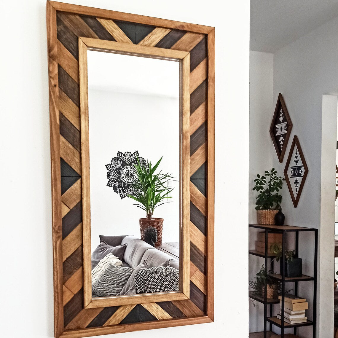 Aztec Wood Mirror Mosaic Wall Decor