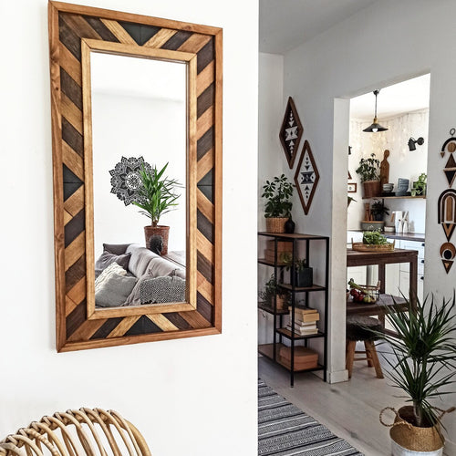Aztec Wood Mirror Mosaic Wall Decor