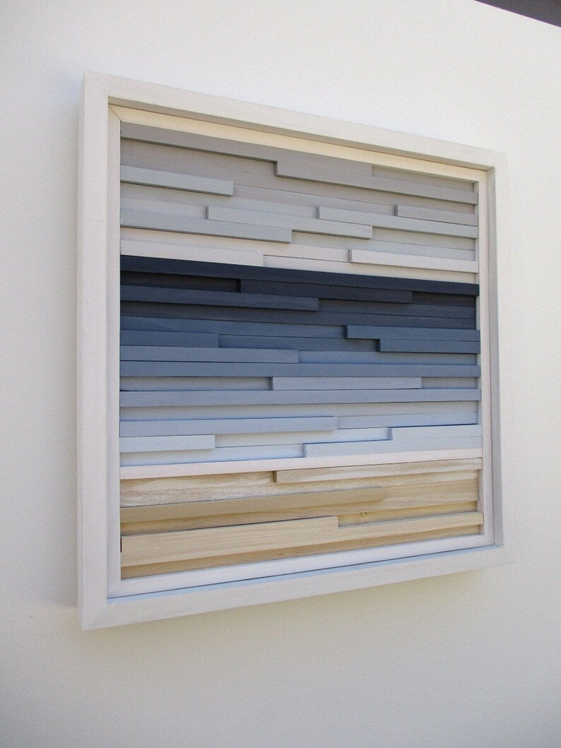 Abstract Ocean Landscape Plank Wood Mosaic Wall Decor