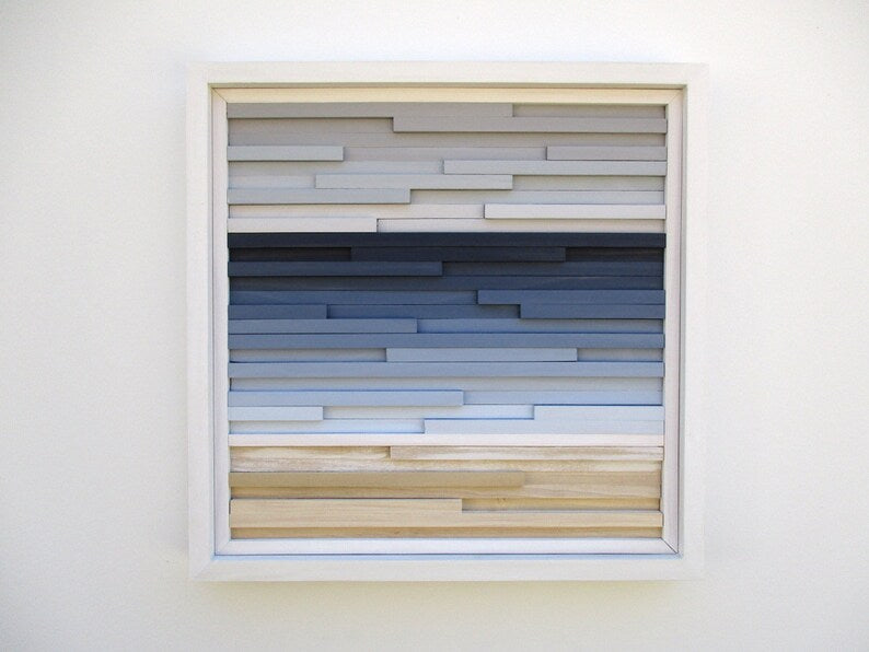 Abstract Ocean Landscape Plank Wood Mosaic Wall Decor